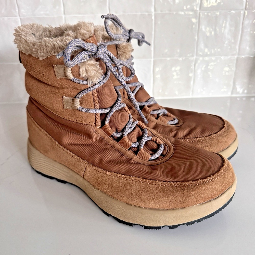 Columbia Slopeside Peak Snowboots Women's 10.5 Tan Waterproof Faux Fur